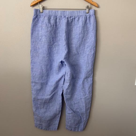 Quince Womens Large Blue 100% European Flax Linen Wide Leg Pants Elastic Waist - Picture 2 of 7